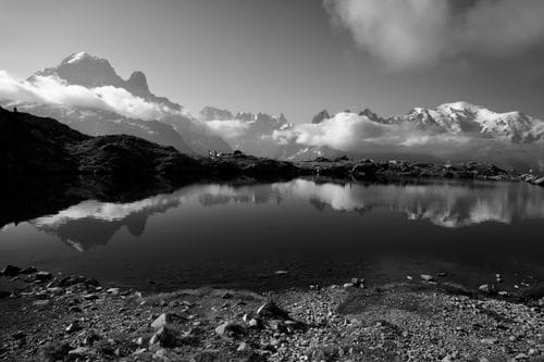 Lac de Cheserys, N&B — Chamonix, lago Cheserys | impresión artística de montaña Fine Art